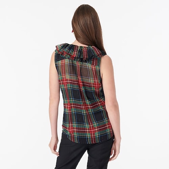 J Crew Sleeveless ruffle-collar plaid black Nwt academia core - Picture 4 of 4